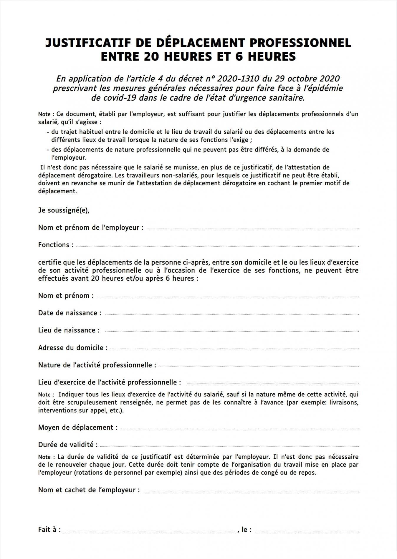 JUSTIFICATIF DE D&Eacute;PLACEMENT PROFESSIONNEL.